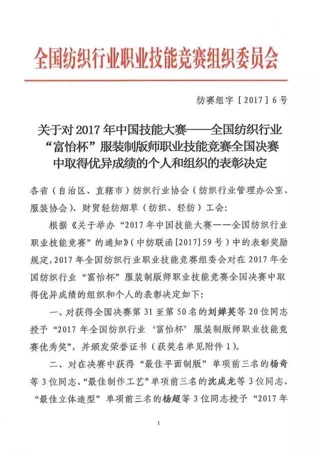 全國紡織行業“富怡杯”服裝制版師職業技能競賽獲獎名單揭曉！