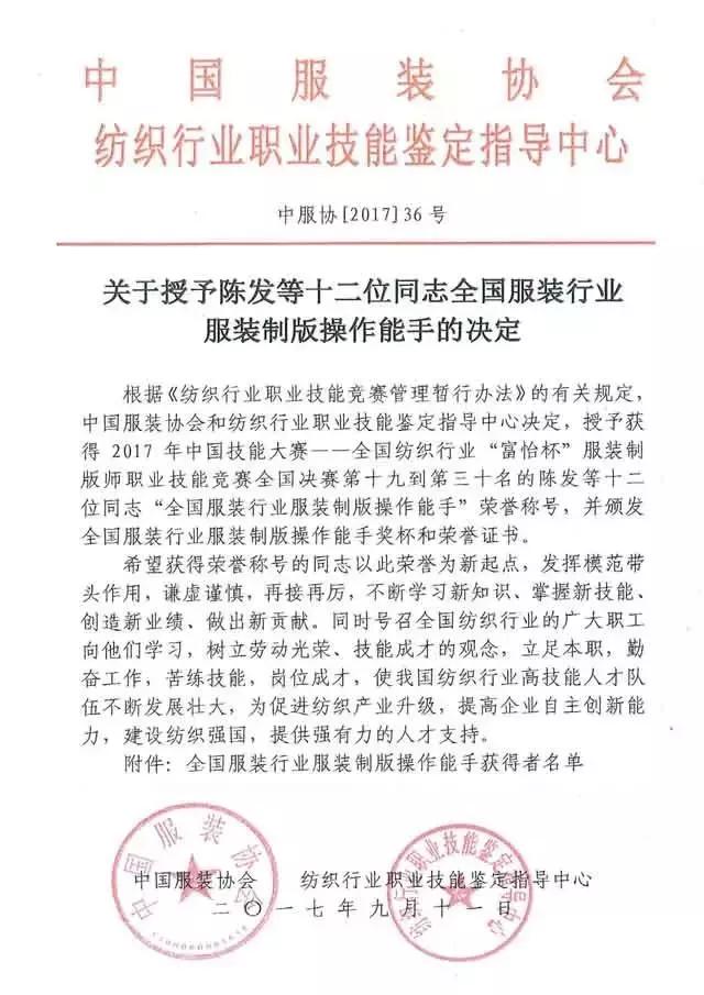 全國紡織行業“富怡杯”服裝制版師職業技能競賽獲獎名單揭曉！